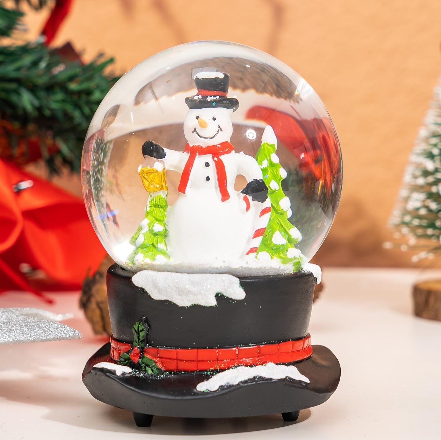 Glass Snow Globes with Snowflakes Dancing Water Snow Globes, Music Box Decorative Ornaments