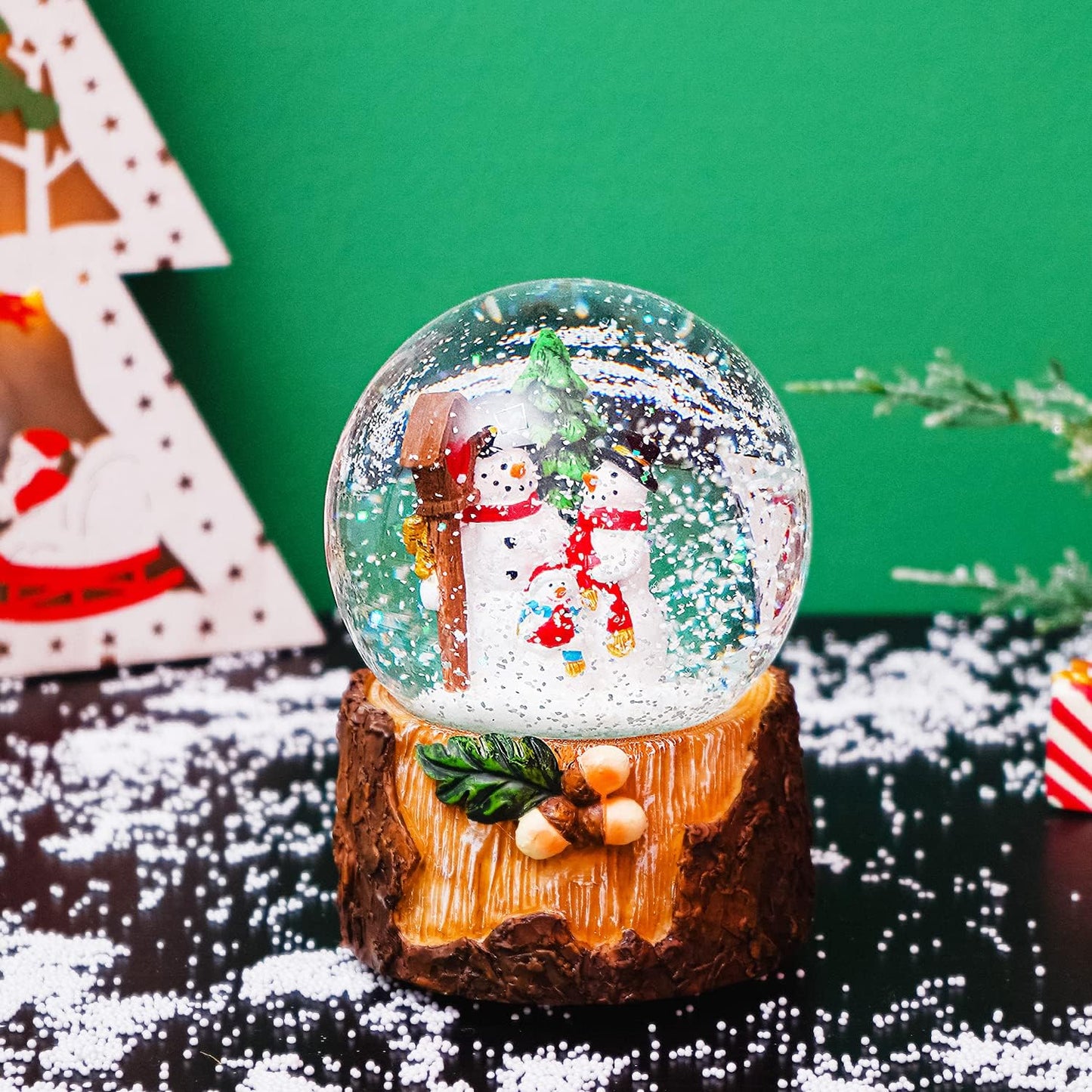 Glass Snow Globes with Snowflakes Dancing Water Snow Globe,Music Box Decorative Ornaments