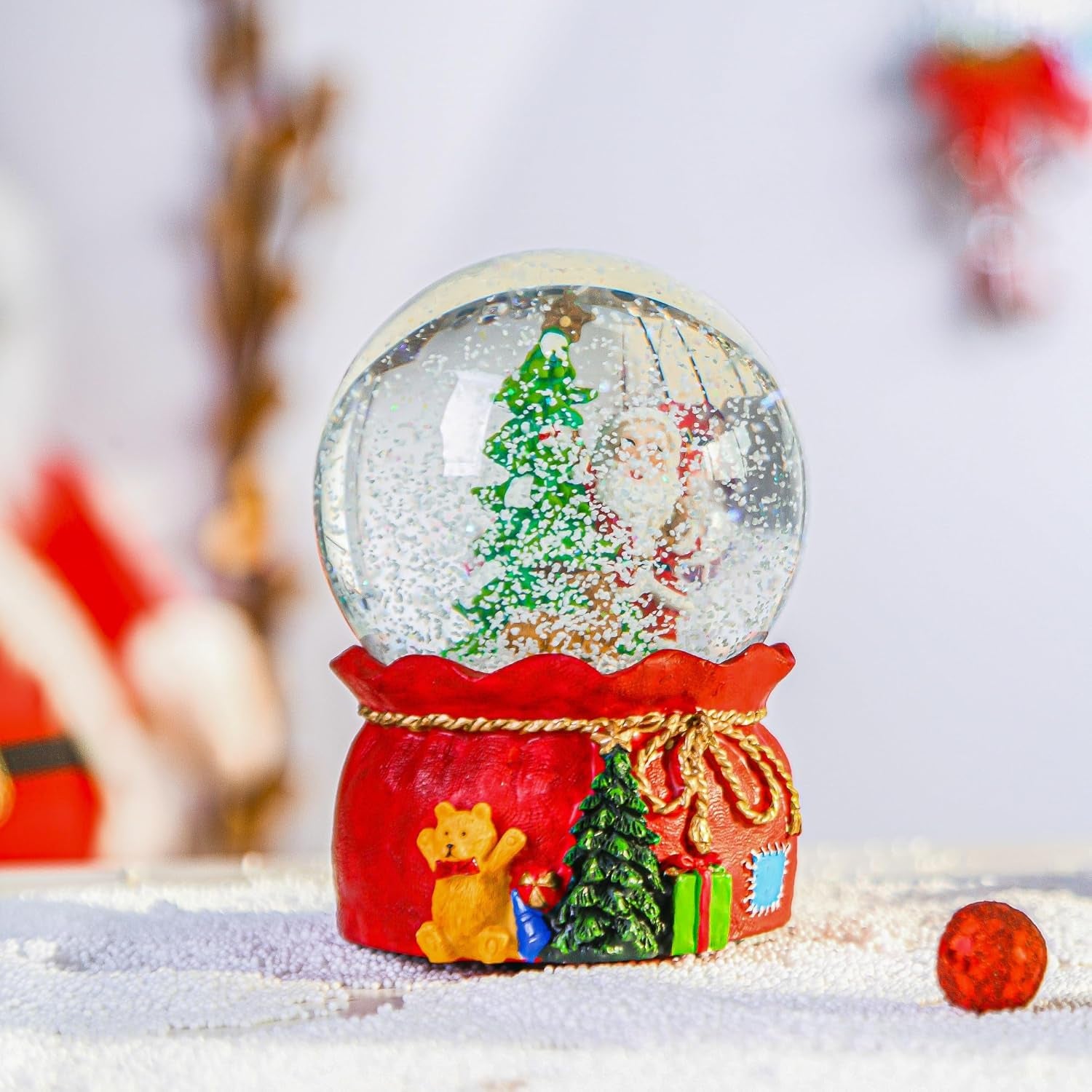 Christmas Water Snow Globes with Snowflakes Dancing Glass Snow Globe for Holiday,Music Box Decorative Ornaments, Santa Claus and Christmas Tree