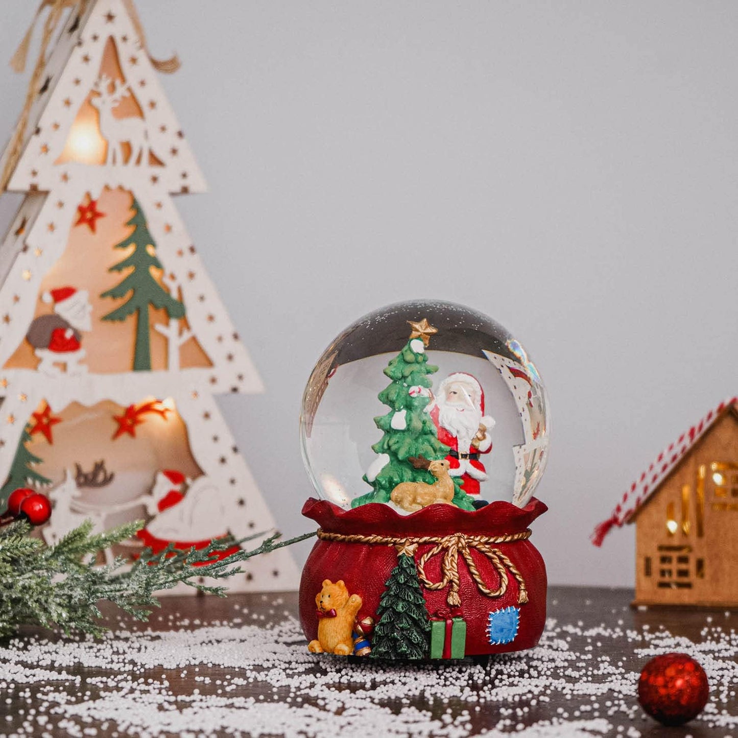 Christmas Water Snow Globes with Snowflakes Dancing Glass Snow Globe for Holiday,Music Box Decorative Ornaments, Santa Claus and Christmas Tree