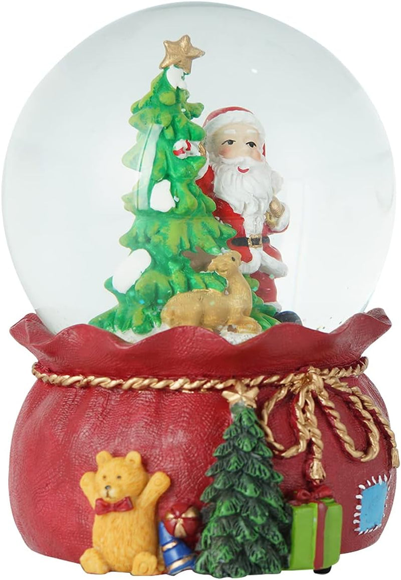 Christmas Water Snow Globes with Snowflakes Dancing Glass Snow Globe for Holiday,Music Box Decorative Ornaments, Santa Claus and Christmas Tree