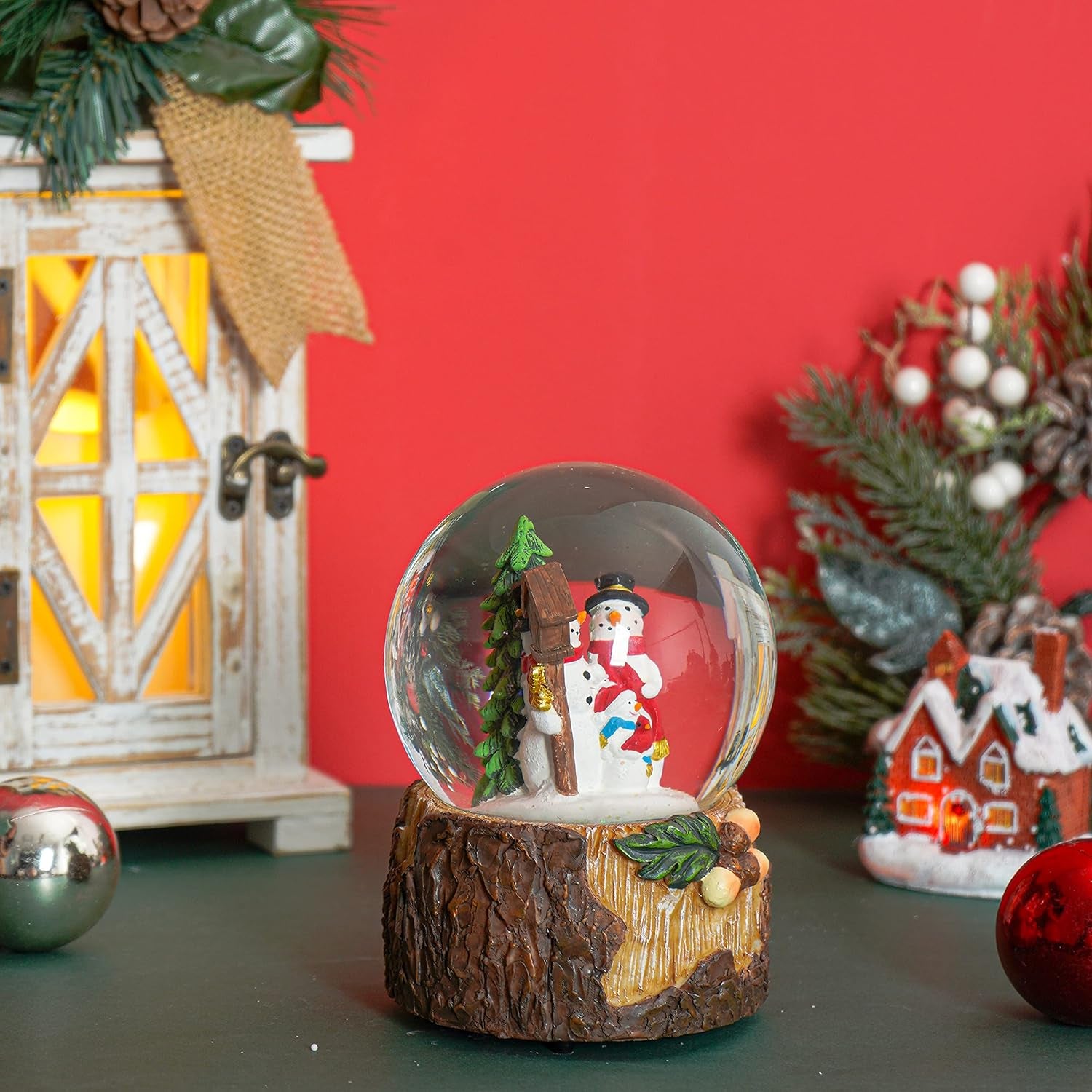Glass Snow Globes with Snowflakes Dancing Water Snow Globe,Music Box Decorative Ornaments
