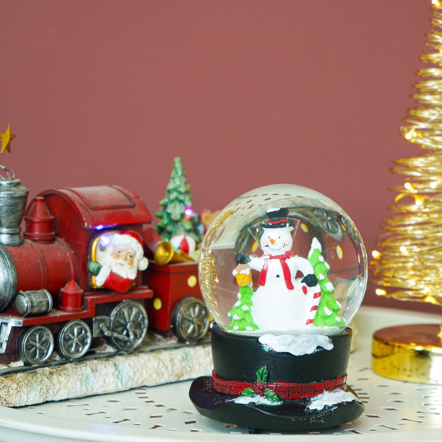 Glass Snow Globes with Snowflakes Dancing Water Snow Globes, Music Box Decorative Ornaments